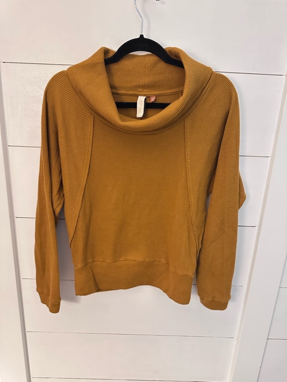 Anthropology XS Pilcro Angie mock neck cotton waffle knit yellow-brown tunic - Picture 2 of 13